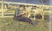 Giovanni Segantini Girl Knitting (nn02) USA oil painting artist